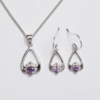 Claddagh Birthstone Pendant & Earrings Set