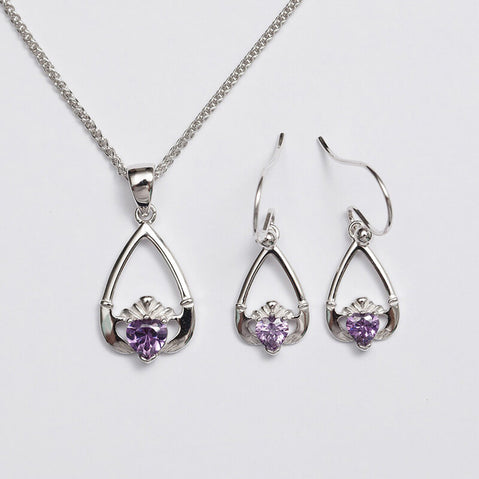 Claddagh Birthstone Pendant & Earrings Set