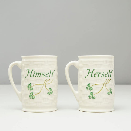 Himself & Herself Mugs with Hand Painted Shamrocks