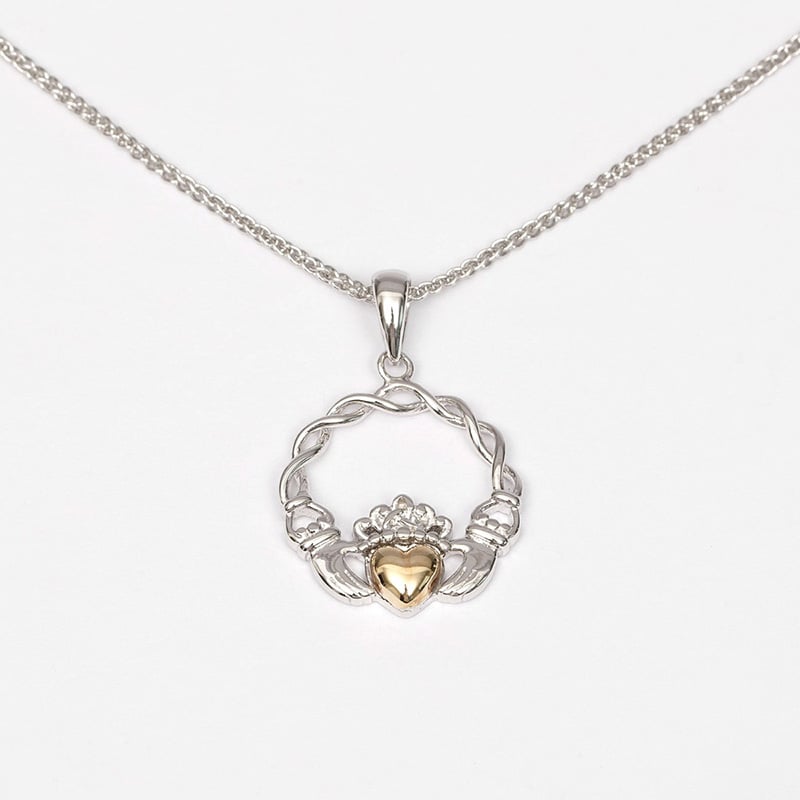 10k Gold & Silver Claddagh Pendant