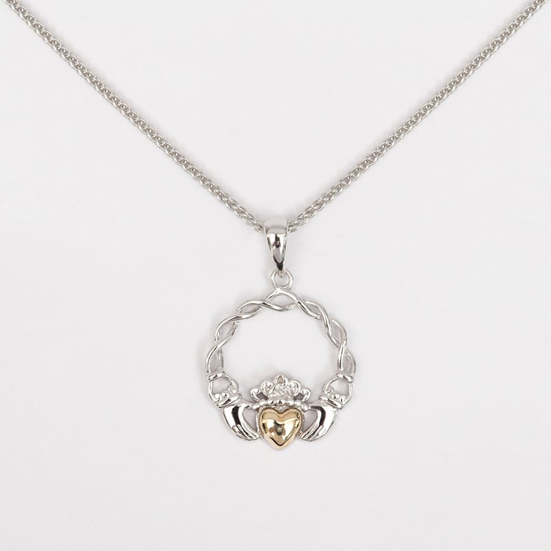 10k Gold & Silver Claddagh Pendant
