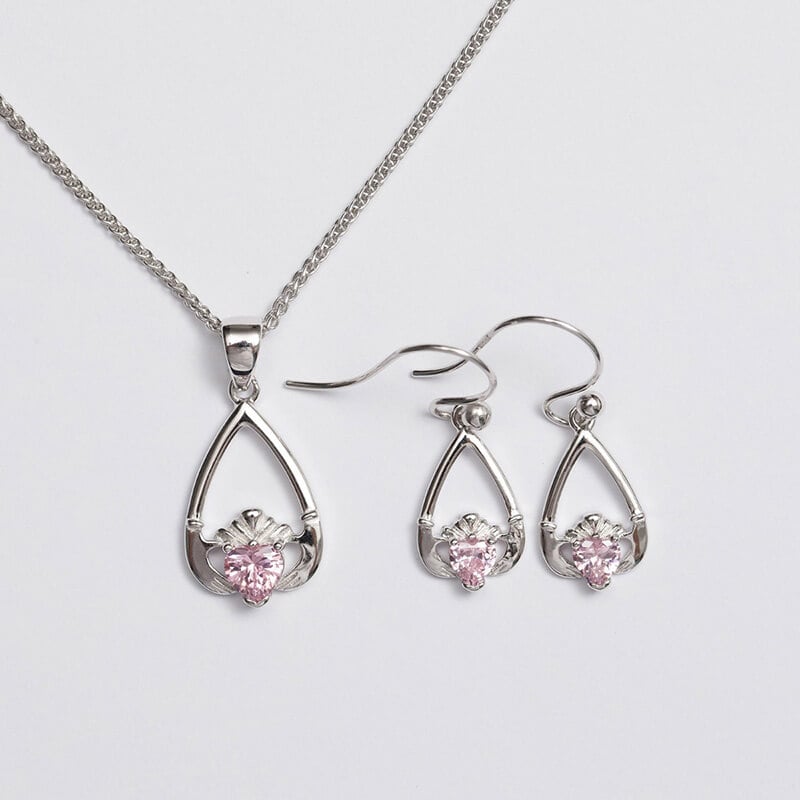 Claddagh Birthstone Pendant & Earrings Set