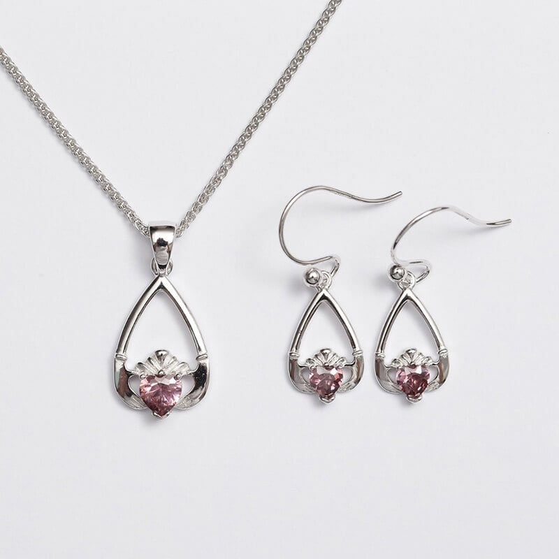 Claddagh Birthstone Pendant & Earrings Set