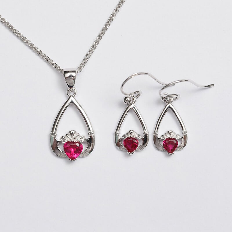 Claddagh Birthstone Pendant & Earrings Set
