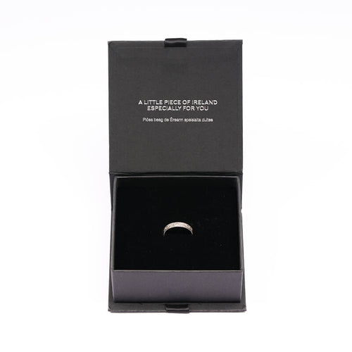 Men's Celtic Warrior Wedding Band with The Irish Store jewellery box.