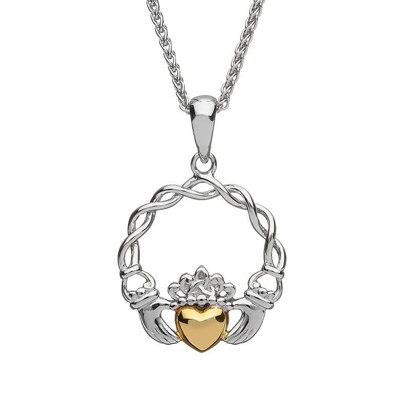 10k Gold & Silver Claddagh Pendant