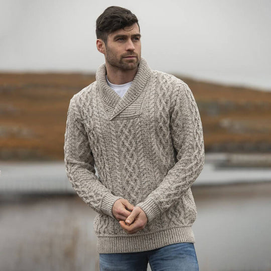 Men's Shawl Collar Heritage Aran Sweater