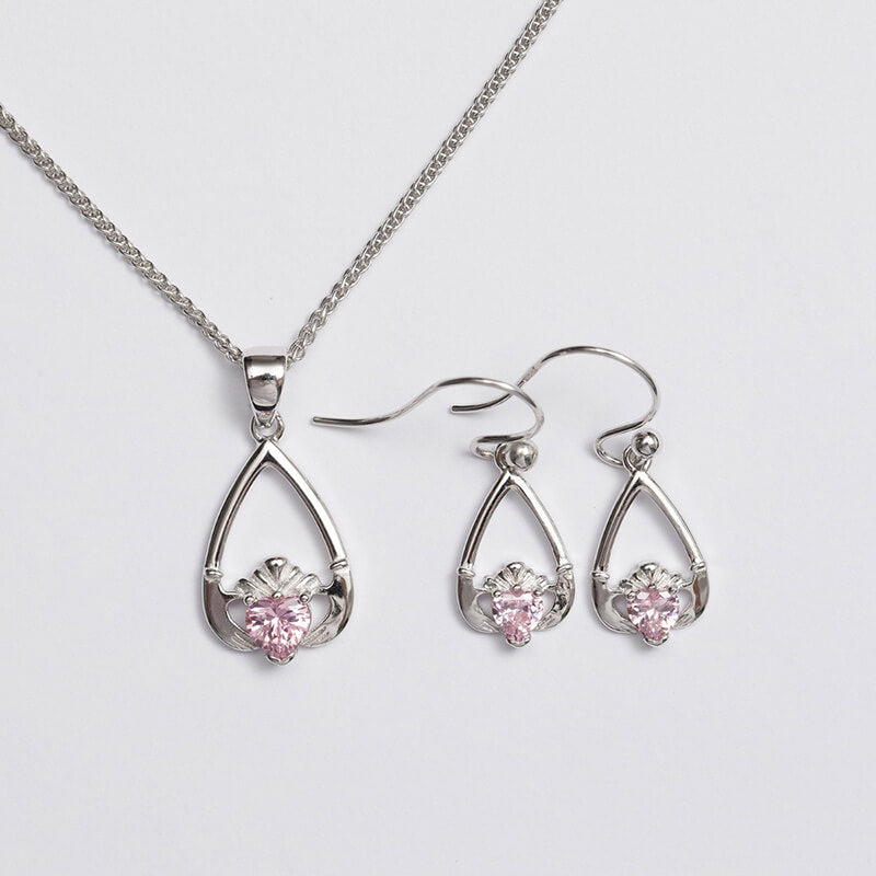 Claddagh Birthstone Pendant & Earrings Set