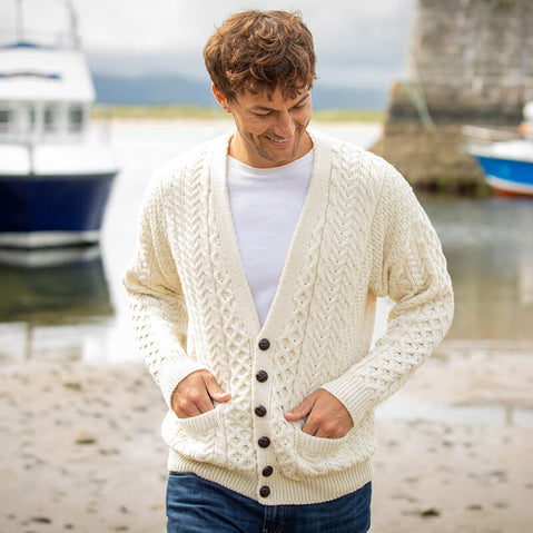 Mens Merino Wool V Neck Cardigan