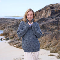 Women's Hand Knit Aran Zipper Cardigan