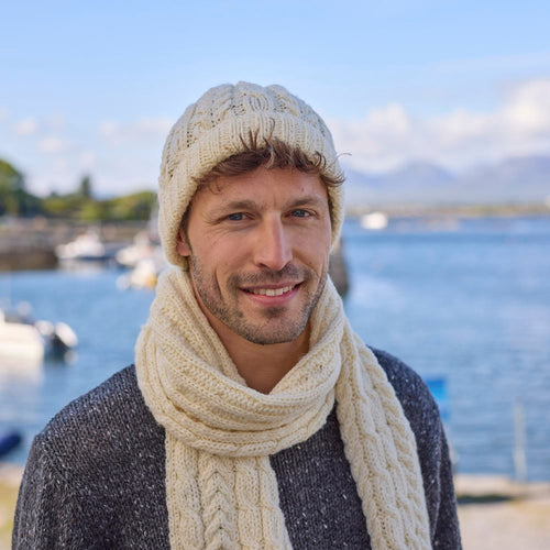 Cream Aran Cable Hat | Classic Merino Wool Knit display picture 3