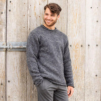 Mens Traditional Fisherman Irish Wool Sweater Charcoal
