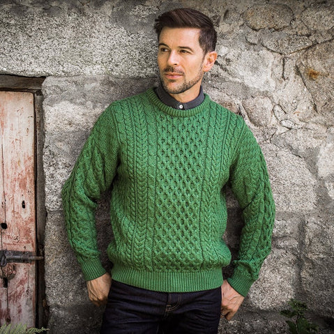 Men's Traditional Crew Neck Aran Sweater