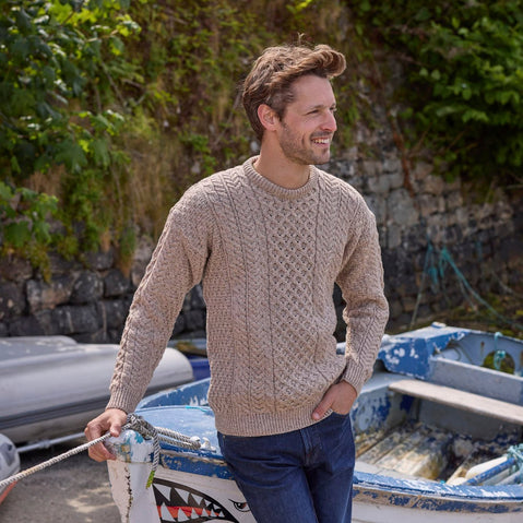 Men's Traditional Crew Neck Aran Sweater