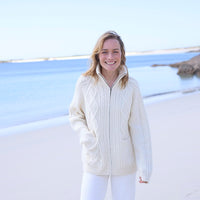 Women's Hand Knit Aran Zipper Cardigan