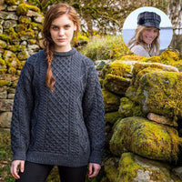 Women's Irish Heritage Set: Fisherman Sweater & Wool Newsboy Cap
