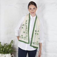 Cream & Green Shamrock Silk Scarf