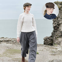 Women's Irish Heritage Set: Fisherman Sweater & Wool Newsboy Cap