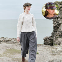Women's Irish Heritage Set: Fisherman Sweater & Wool Newsboy Cap