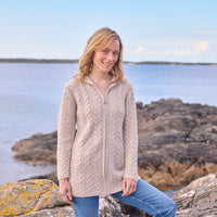 Women's Hooded Aran Zipper Classic Coat