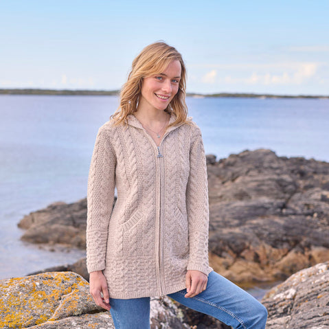 Women's Hooded Aran Zipper Classic Coat