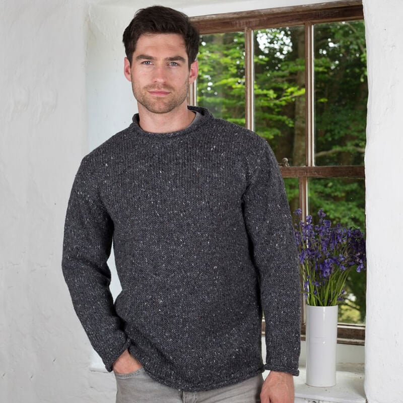 Donegal Curl Neck Aran Sweater - The Irish Store