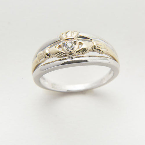 10k Gold & Silver Diamond Claddagh Engagement Ring