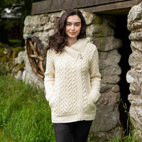 Women's Signature Aran Celtic Zipper Hooded Cardigan