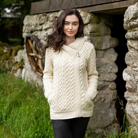Women's Signature Aran Celtic Zipper Hooded Cardigan