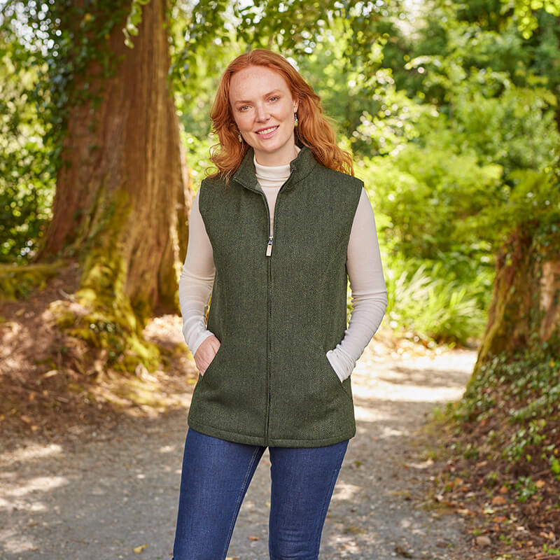 新品未使用タグ付き　OHGA TWEED GILET ブルー Women's Herringbone Irish Windbreaker Vest at The Irish Store