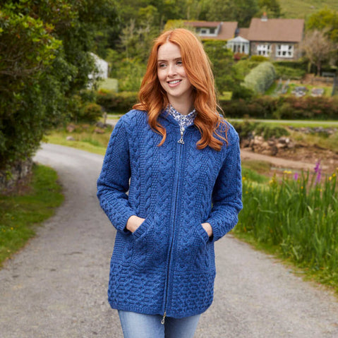 Women's Hooded Aran Zipper Classic Coat