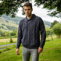 Men's Classic V-Neck One Button Aran Sweater