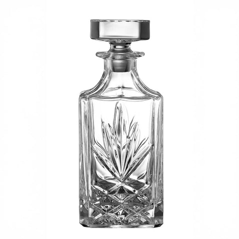 lose-up of Galway Crystal Inisheer decanter displaying elegant cut crystal detailing and traditional Irish glasswork