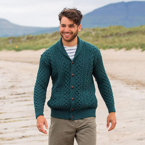 The Dartry Aran Cardigan - Evergreen