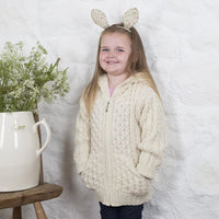 Kids Merino Hooded Aran Zip Cardigan