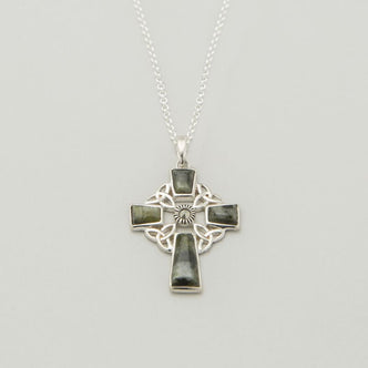 Marcasite & Connemara Marble Celtic Cross
