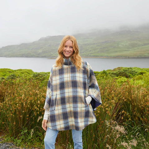 Mucros Irish Wool Half Zip Poncho