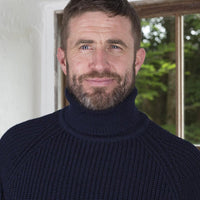 Men's Rollneck Navy Fisherman Irish Sweater