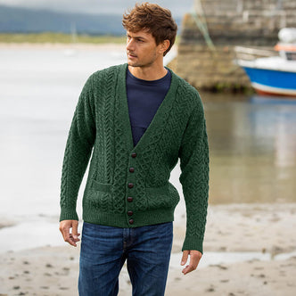 Mens Merino Wool V Neck Cardigan