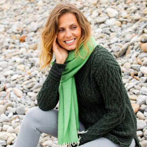 Ladies' Herringbone Lambswool Green Scarf 