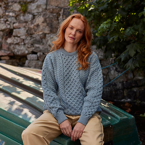 Women's Traditional Crew Neck Aran Sweater