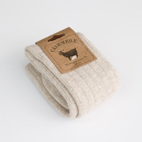 Cashmere Blend Mens Socks- Beige