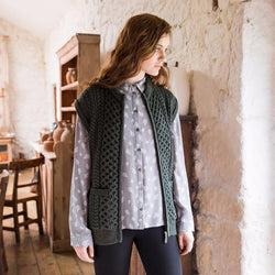 Womens Traditional Fishermen Zipper Vest- Green