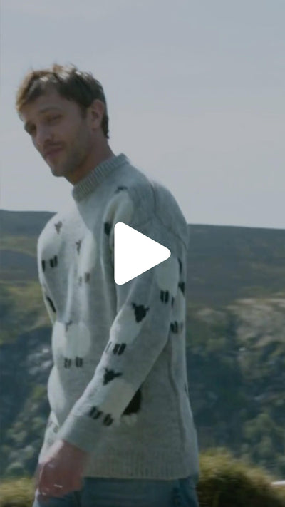Video from The Irish Store showing the Men’s Premium Wool Black Sheep Sweater worn while walking through the Irish countryside.