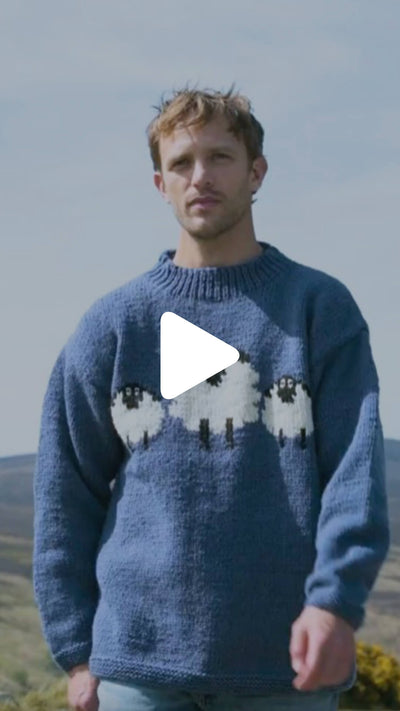 Video from The Irish Store highlighting the Men’s Hand‑Knitted Wool Sheep Sweater in a rural Ireland setting.
