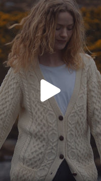 Women's Classic Aran Boyfriend Button-Front Cardigan
