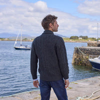 Men's Aran Shawl Collar Zip Cardigan