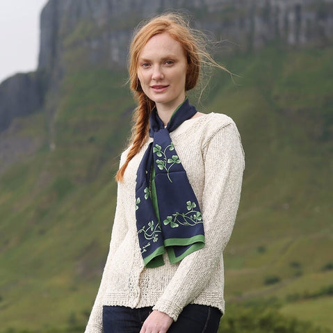 Navy & Green Shamrock Silk Scarf