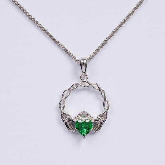 Silver Green Stone Claddagh Pendant