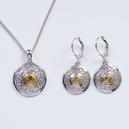 Silver Solstice Celtic Knot Pendant & Earrings Set